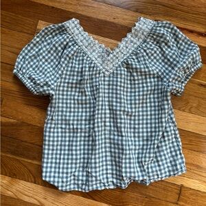 Madewell Gingham Top with Lace Trim